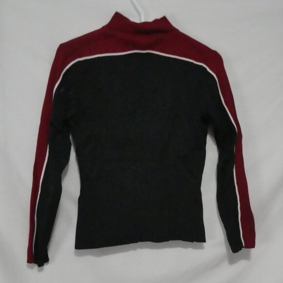 NOMI | medium | Ribbed Burgundy and Black Partial Zip-Up Sweater - Picture 2 of 15